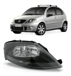 Farol Dianteiro Direito Citroen C3 2003 2012 Mascara Negra